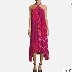 Polo Ralph Lauren Shibori pink dyed silk halter asymmetrical midi dress